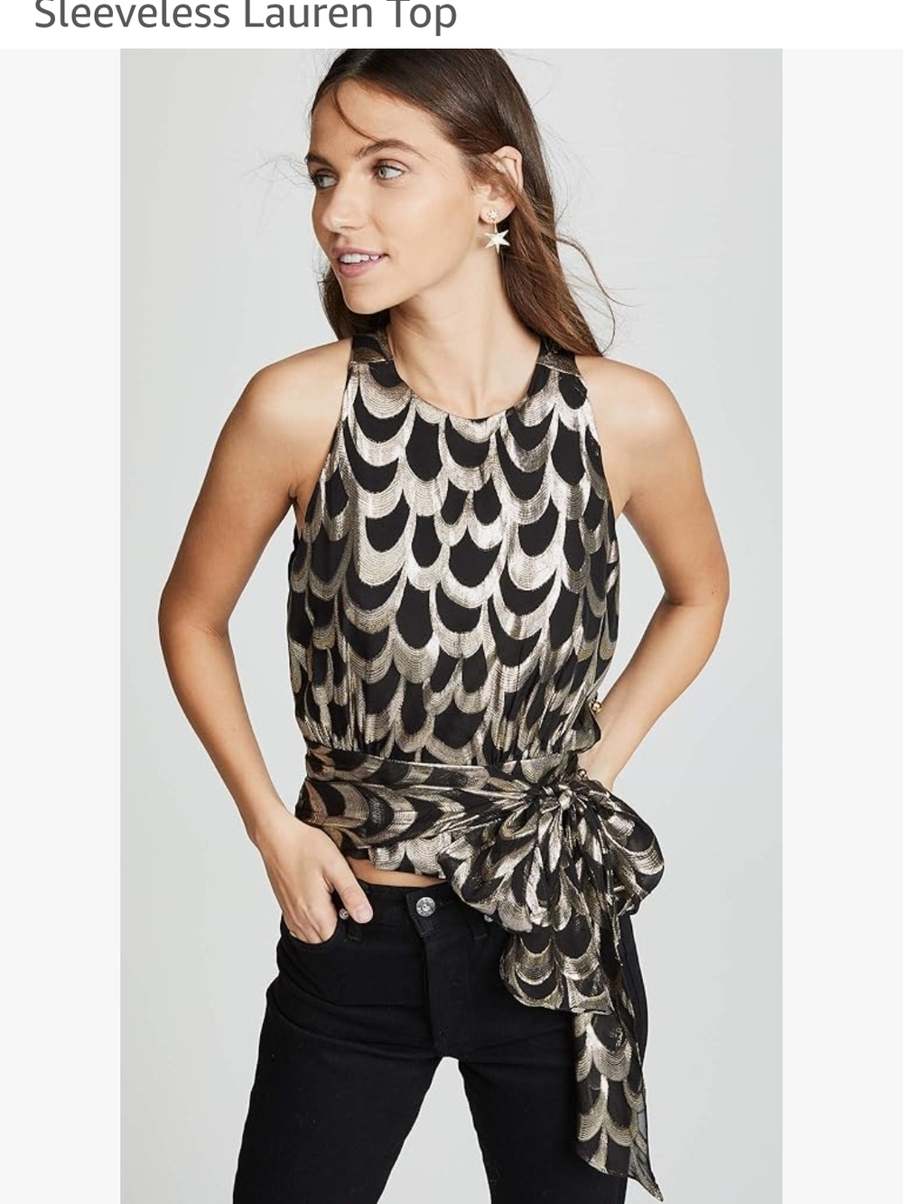 Milly Metallic Black & Gold Sleeveless Lauren Tie-Waist Silk Top